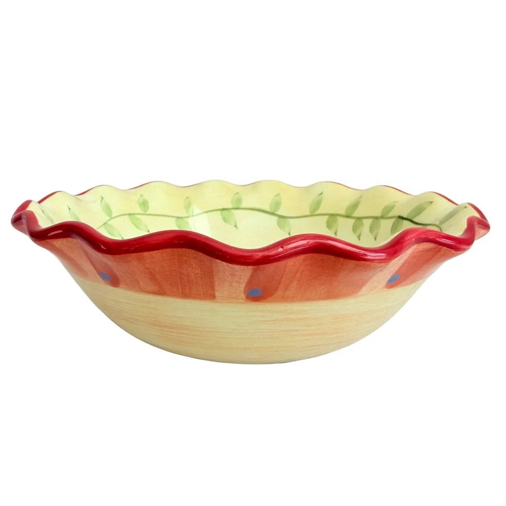 Pfaltzgraff Napoli Pasta Bowl 9 Inch Yellow Red Excellent Scalloped Hand Painted